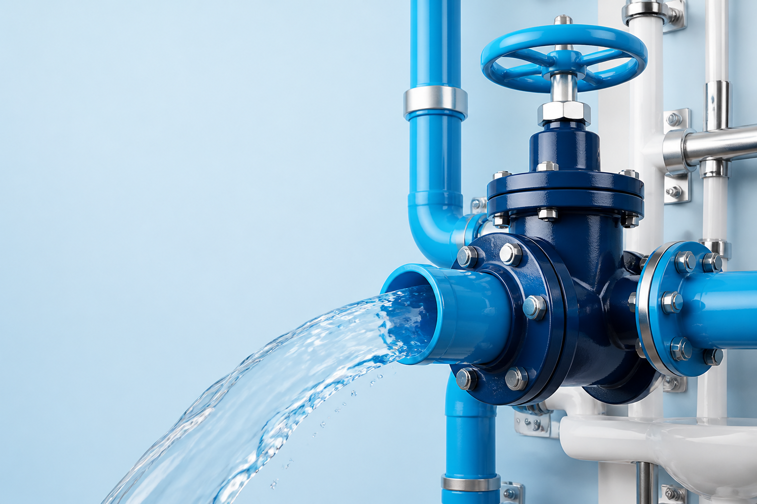 Conceptual blue plumbing valve and water flow